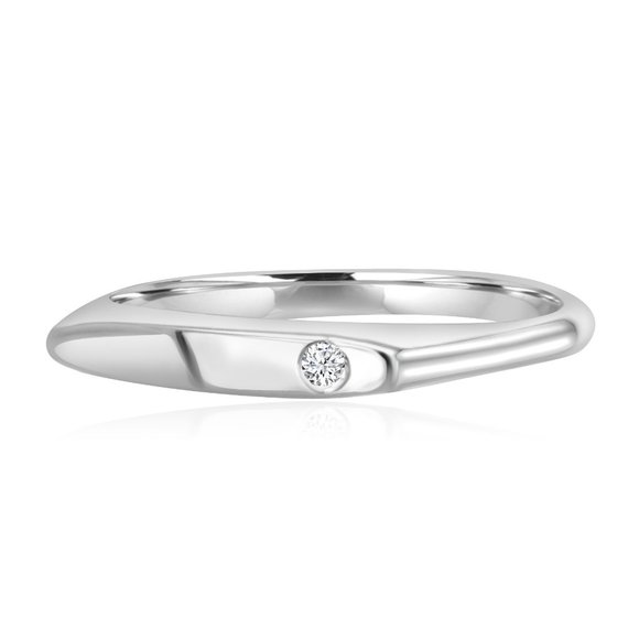 Dainty & Tiny Diamond Pinky Stacking Ring Solid 14K White Gold